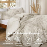 Bedsure Tufted Boho Comforter Set Full Size - Linen Boho Bed Set, GentleSoft™ 3 Pieces Farmhouse Shabby Chic Embroidery Bedding, Gifts for Woman, Soft Jacquard Full Comforter for All Seasons Bedsure