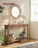 VASAGLE LIRY Collection - Console Table with 3 Drawers and Open Storage Shelf, Narrow Entryway Sofa Table for Living Room, Farmhouse Style, Metal Corners, Honey Brown ULNT142KB02S VASAGLE