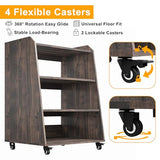 Rresyet 22.1" Record Player Stand with Charging Station & LED Lights,4-Tier Vinyl Record Storage with Wheel & Open Divided Shelves, Record Cabinet for Music Room, Living Room Rresyet