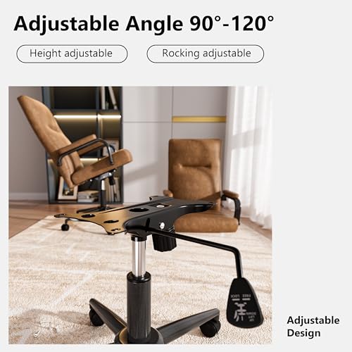 GXJ Brown Leather Office Chair with Wheels, Memory Foam Height Adjustable Computer Deak Chair, Rolling Swivel Executive Chair for Home Office GXJ