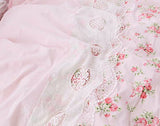 LELVA Romantic Roses Print Duvet Cover Set with Bed Skirt Pink Lace Ruffle Floral Shabby Chic Bedding Sets Full 4 Piece LELVA