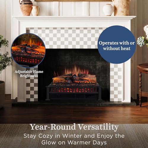 Country Living Electric Fireplace Logs, 20” LED Electric Fireplace Inserts with Infrared Heater, Electric Heater Heats up to 400 Sq. Ft., Remote Controlled Infrared Heaters for Indoor Use, Log Set Country Living