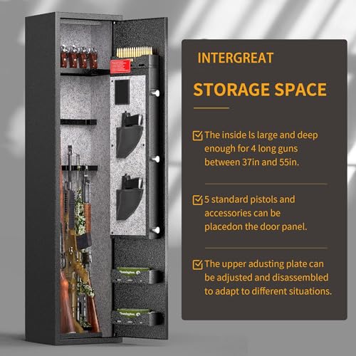 INTERGREAT 4-6 Rifle Gun Safe, Assembled Gun Safe Shotgun for Pistols and Home, Metal Gun Cabinet with Pockets for Handgun, 3 Adjustable Shelf, Firearms INTERGREAT