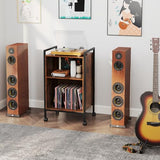 Giantex Record Player Stand with Charging Station, Mobile Turntable Stand with Record Storage & 4 Rolling Wheels, 3-Tier Vinyl Record Storage w/ Open Shelves & Dividers for Living Room, Rustic Brown Giantex