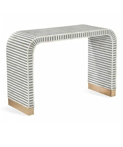 HANSA IT’S WORTH IT Bone Inlay Console Table Waterfall Natural Bone Design Entryway Classic Console Table Striped Pattern Sturdy Furniture(Grey & White) HANSA IT’S WORTH IT