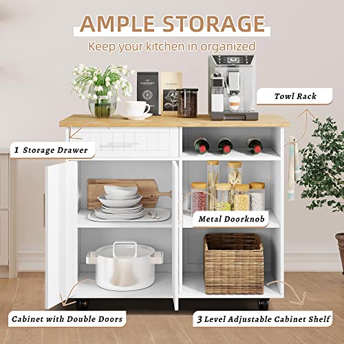 Shintenchi Kitchen Island Cart with Storage,Rolling Kitchen Island Side Table on Wheels with Large Worktop,Storage Cabinet,Towel Rack and Drawers for Kitchen,Dinning Room,Black Shintenchi