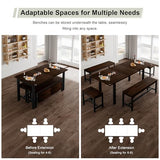 Feonase 5-Piece Dining Table Set for 4-8 People, 63" Extendable Kitchen Table Set with 2 Benches and 2 Square Stools, Dining Room Table with MDF Wood Board, Easy Clean, Dark Brown Feonase