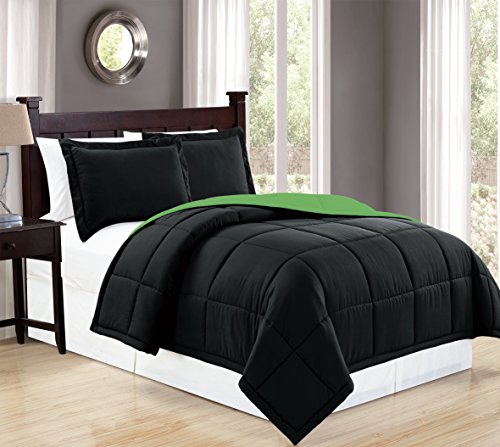 Mk Collection Down Alternative Comforter Set 2pc Twin Reversible Black/Lime Green New MK Home