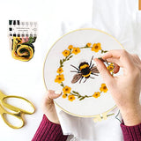 Lukinbox Embroidery Kit for Beginners Adults, 3 Sets Cross Stitch Starter Kits Include 3 Stamped Embroidery Clothes with Floral and Bee Pattern, 1 Embroidery Hoop, Threads, Needles and Instructions