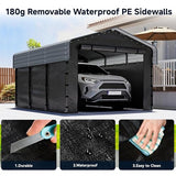 10x15FT Heavy Duty Metal Carport, Outdoor Carport Canopy with Galvanized Steel Roof and Reinforced Base,Removable Sidewalls & Door, Garage Shelter Shade for Cars,Trucks, Boats, Gray Real Relax