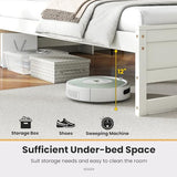 Giantex Twin Bed Frames with Storage Headboard, Wood Platform Bed with Charging Station & LED Light, Single Bed with Slats Support, Under-Bed Space, Twin Bed Frames for Kids Girls Boys (White) Giantex