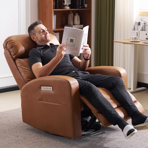 Lynkron Breathable Air Leather Power Swivel Rocker Recliner, 2-Zone Electric Adjustment (Headrest Independent, Back & Footrest Linked), 270° Swivel, 8-Mode Massage & Heat, USB/Type-C, Side Pocket