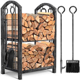 Amagabeli Firewood Rack Indoor 5 Pieces Fireplace Tools Set Fire Wood Holder with Tongs Poker Brush and Shovel Outdoor Log Rack Solid Wrought Iron Fireplace Set Kit Wood Stove Accessories Pewter AMAGABELI GARDEN & HOME