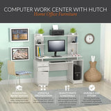 Inval America Computer Work Center with Hutch, Pull-Out Keyboard Tray, Drawers, Desk Workstation, 53.5"H x 48.62"W x 19.5"D, Washed Oak Inval