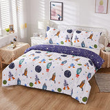 Brandream Kids Space Bedding Set Boy Girl Cotton Comforter Set Space Rocket Galaxy Bedroom 3-Piece Full Size Brandream