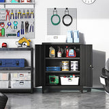 SONGMICS Garage Cabinet, Metal Storage Cabinet with Doors and Shelves, for Home Office, Garage and Utility Room, Black UOMC013B01 SONGMICS