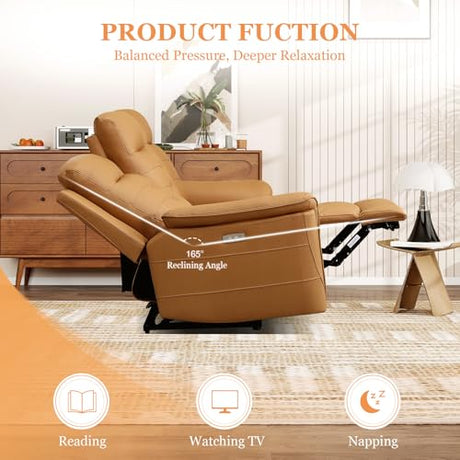 EBELLO Power Recliner Sofa Couch, Breathable Faux Leather Reclining Couches with USB Charging Port, Overstuffed Armrest and Backrest, 3-Seater Electric Recliner Sofa for Living Room, Brown EBELLO