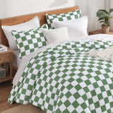 Andency Green Checkered Comforter Full(79x90Inch), Plaid Gingham Buffalo Grid Bedding Comforter Sets for Boys Kids Teens, 3 Pieces Lightweight Microfiber Geometric Preppy Bed Set Andency