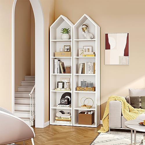 YITAHOME 73" Modern Narrow Bookshelf - 5-Tier Open Bookcase for Small Spaces in White YITAHOME