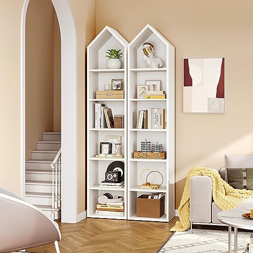 YITAHOME 73" Modern Narrow Bookshelf - 5-Tier Open Bookcase for Small Spaces in White - WoodArtSupply