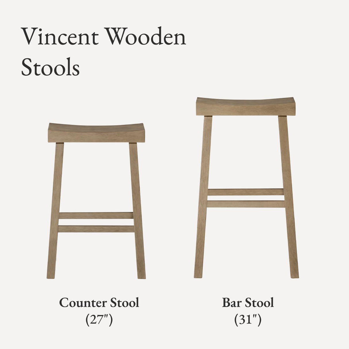 Maven Lane Kitchen Bar Stool, Modern Farmhouse Wood Counter Barstool, Kitchen Island Stool, Counter Height Bar Stools for Kitchen, Wide Seat Backless Bar Stools, Vincent 26", Antiqued Grey, Set of 2 Maven Lane