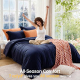 MUXHOMO Queen Comforter Set, All Season Ultra Soft Down Alternative Bedding - 3 Piece Lightweight Bed Set Includes 1 Comforter (90"x90") and 2 Pillow Shams (20"x26"), Navy Blue MUXHOMO