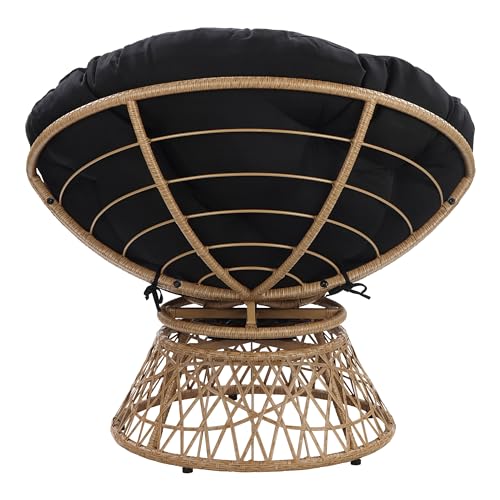 OSP Home Furnishings Wicker Papasan Chair with 360-Degree Swivel, Natural Frame with Black Cushion OSP Home Furnishings