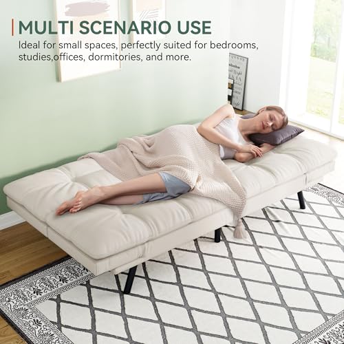 Opoiar 71" L Covertible Futon Sofa Bed,Faux Leather Futon Couch, Memory Foam Modern Loveseat Sleeper, Small Splitback Sofa Couches for Living Room,RV,Home Office,Apartment,White Opoiar
