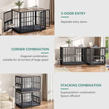 YITAHOME 88.6" Double Dog Crate Furniture, Wooden Dog Kennel with Bowls & 3 Doors, Large Double Crate Furniture TV Stand, Grey YITAHOME