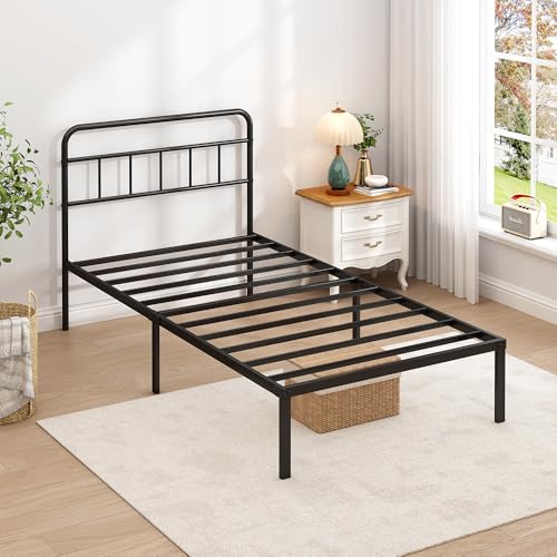 Ziguxiao Twin Bed Frame with Classic Headboard,Strong Metal Slats Support,Under Bed Storage Space,No Box Spring Needed,Easy to Assemble,Black Ziguxiao