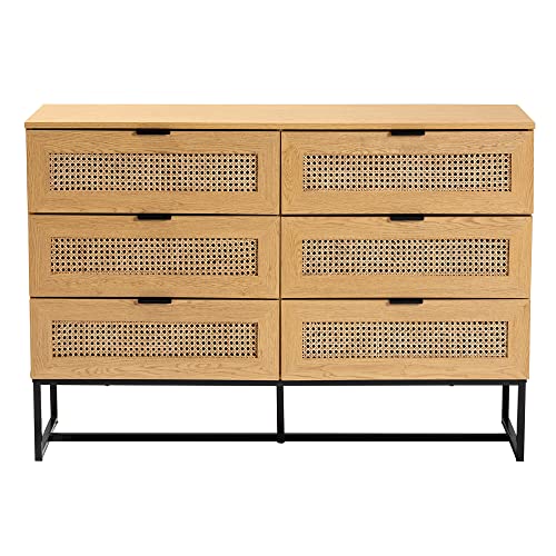 Baxton Studio Sawyer End Table, 6-Drawer, Oak Brown/Black Baxton Studio