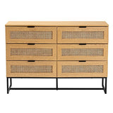 Baxton Studio Sawyer End Table, 6-Drawer, Oak Brown/Black Baxton Studio