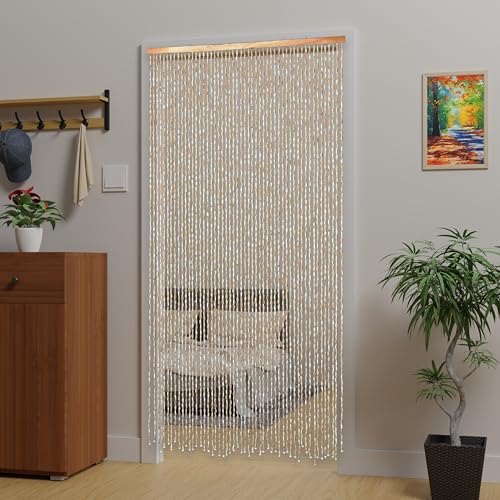 Transcosy Bamboo Beaded Curtain for Doorways Handmade Door Beads Boho Beaded Room Doorway Curtain Natural Wood Divider for Closet Entrance Window Decor (Nature, 90×190cm/35×75in) Transcosy