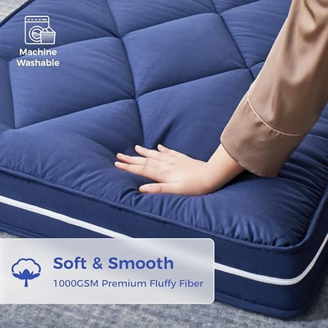 Jamdok 4Inch Floor Mattress,3 Layer Structure Cot Mattress Topper,Gel Memory Foam Futon Mattress,Removable Thickened Cover,Portable Roll Up Sleep Pad (Blue, 72X24) Jamdok