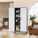 Fesbos Metal Rolling Storage Cabinet-74.6” Tall Steel File Cabinets with Wheels Lockable Doors and Adjustable Shelves-Gray & White Steel Storage Cabinet for Home, School, Office, Garage Fesbos