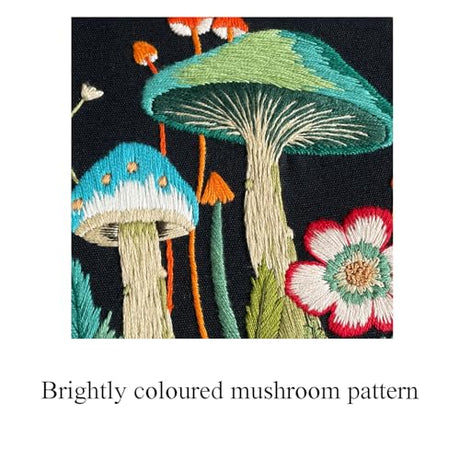 Myfelicity Embroidery Kit with Mushroom Patterns, 3 Hoops, Fabric, Threads, Needles, Instructions (red) Myfelicity
