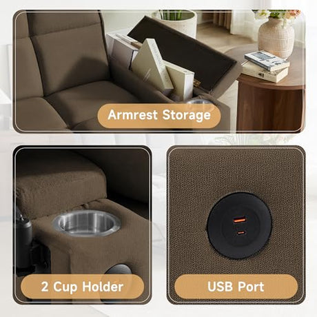 hansones 65'' 3-in-1 Folding Convertible Sofa Bed, Pullout Sofa, Modern Chenille Fabric, 360° Swivel Side Table, Easy Assembly, Perfect for Living Room(ZY-1107A-Brown) hansones