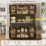 HOSTACK 71" Tall Pantry Cabinet with Charging Station, 55" Wide Kitchen Pantry Storage Cabinet with Countertop, Large Kitchen Hutch with Storage Drawers and Doors for Dining Room, Living Room, Black HOSTACK