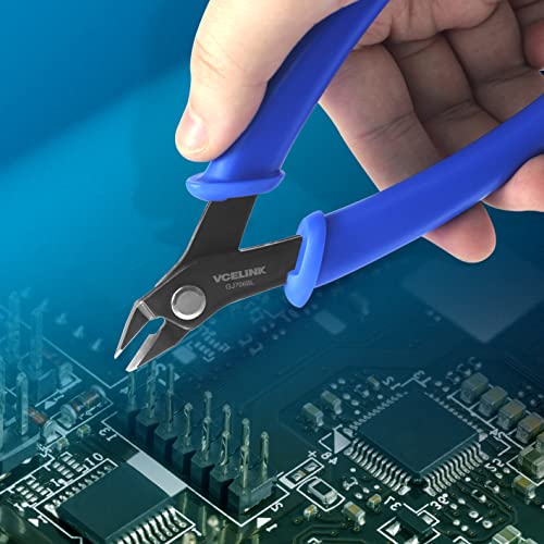 VCELINK Small Wire Cutter Spring-loaded GJ706BL, Precision Flush Cutter Pliers Diagonal Cutters for Electronics, Jewelry Making, Model Craft and 3D Printer, 5-Inch VCELINK