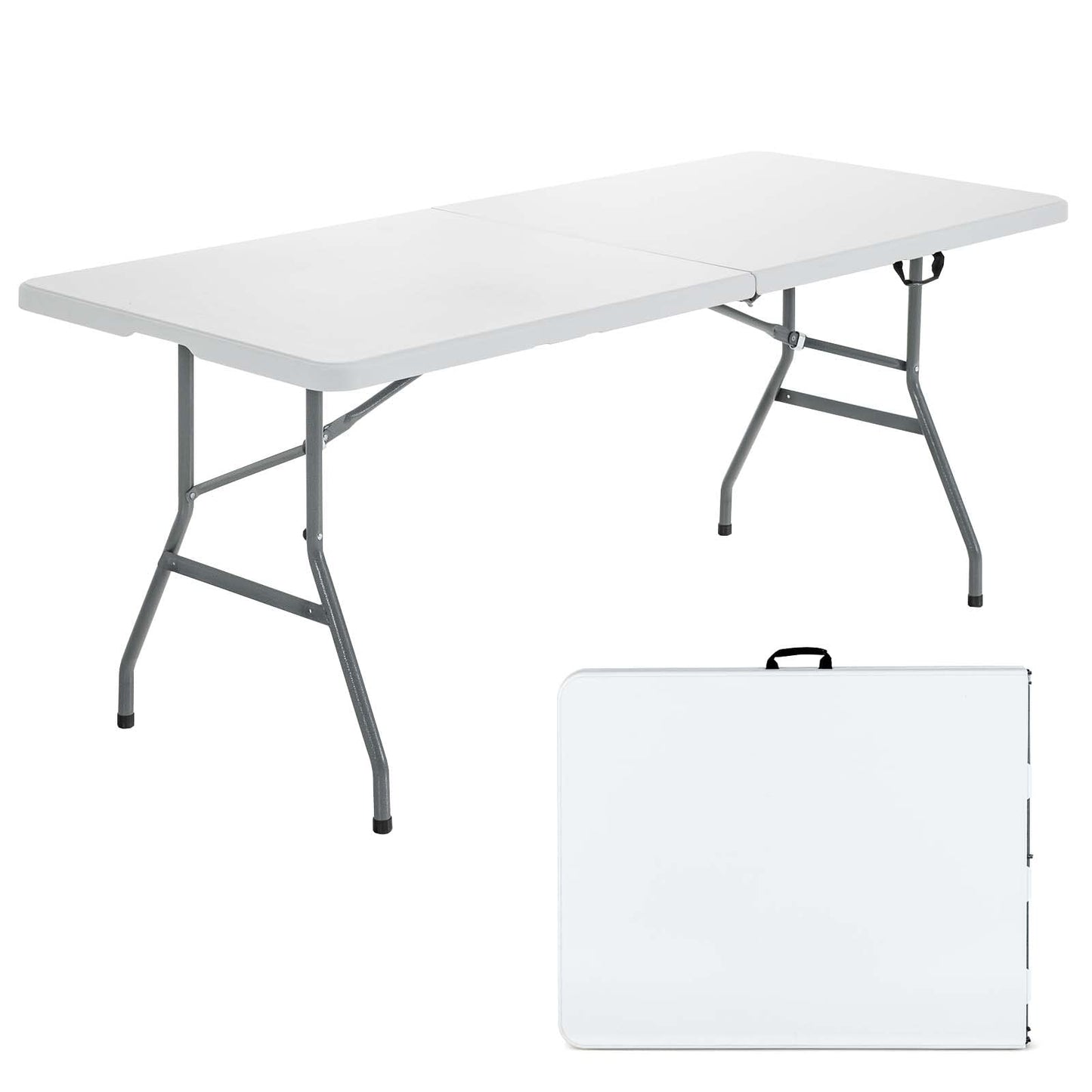 Nightcore, White 6', Indoor Outdoor Utility Portable Picnic Party Dining Camp Rounded Corners & Handle, Plastic HDPE Folding Table - WoodArtSupply