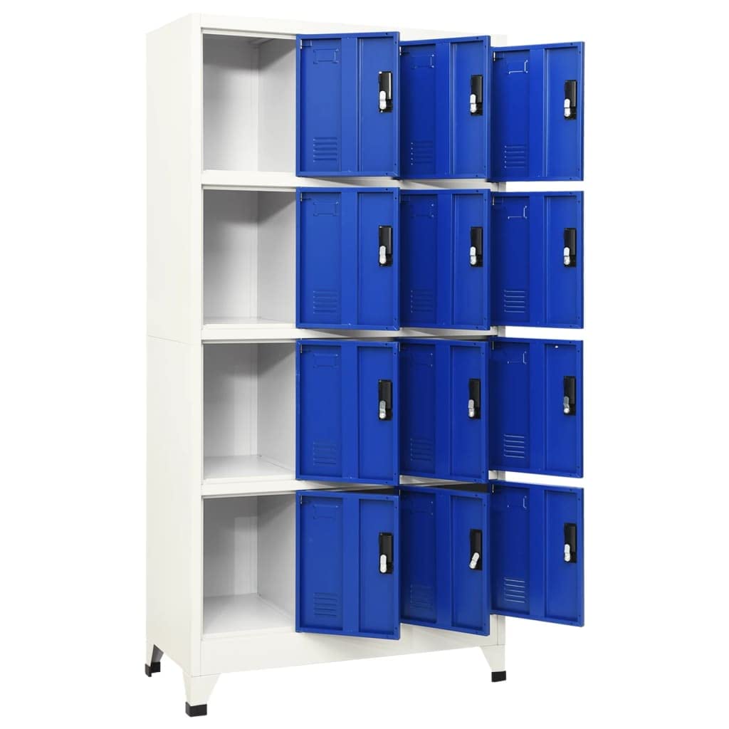 GOLINPEILO Metal Locker Storage Cabinet with 12 Lockable Door, Gray and Blue Steel Locker Storage Organizer for School Office Gym Home Employees Staff Sundries Room 35.4"x17.7"x70.9" GOLINPEILO