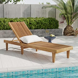 LUMISOL Outdoor Chaise Lounge Chair, Acacia Wood Frame Sunbathing Pool Lounger with 5-Position Adjustable Backrest, Patio Portable Reclining Lounger Chair for Deck, Poolside, Yard, Teak