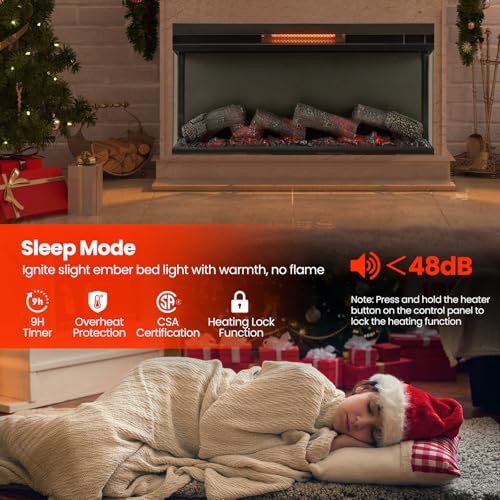 SIMOE 36 Inch 3 Side Glass Electric Fireplace, Recessed Fireplace Insert with Remote Control, 8-Color Flame, Adjustable Brightness, Freestanding Fireplace w/ 9H Timer, Thermostat, Overheat Protection SIMOE