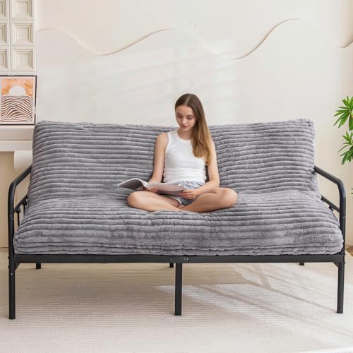 YOSHOOT 6 Inches Futon Mattress Full Size, Thick Futons Sofa Bed Couch, Floor Mattress for Adults, Shredded Foam Filling(Frame Not Included), Medium Firm, Grey YOSHOOT