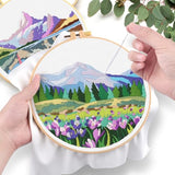 ERKOON Embroidery Kit for Beginners, 5 Sets Flower Cross Stitch Set for Adults Include Embroidery Cloth Hoops Threads for Craft Lover Hand Stitch with Skill Techniques (Landscape)