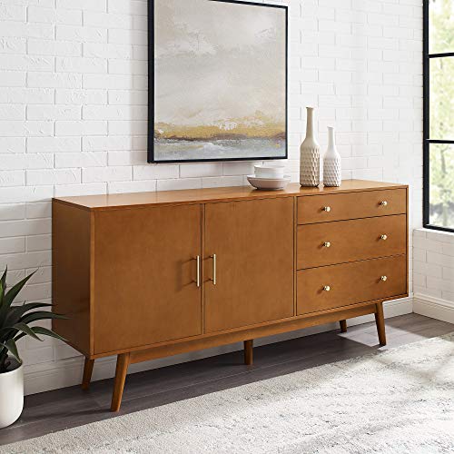 Walker Edison Mid-Century Modern Wood Kitchen Buffet Sideboard Entryway Serving Storage Cabinet Doors-Dining Room Console, 70 Inch, Acorn Walker Edison