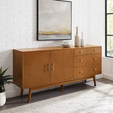 Walker Edison Mid-Century Modern Wood Kitchen Buffet Sideboard Entryway Serving Storage Cabinet Doors-Dining Room Console, 70 Inch, Acorn Walker Edison