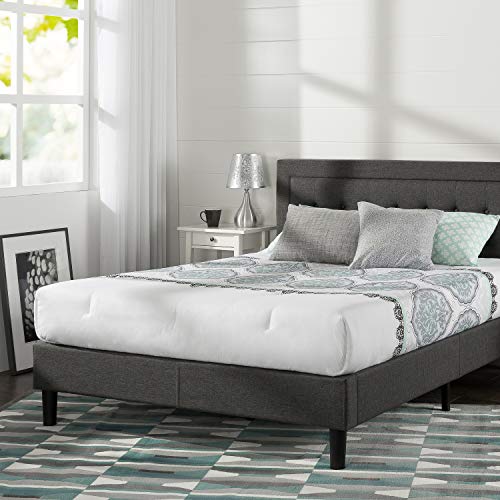 Zinus Dachelle King Upholstered Platform Bed Frame with Wood Slat Support in Dark Grey - WoodArtSupply