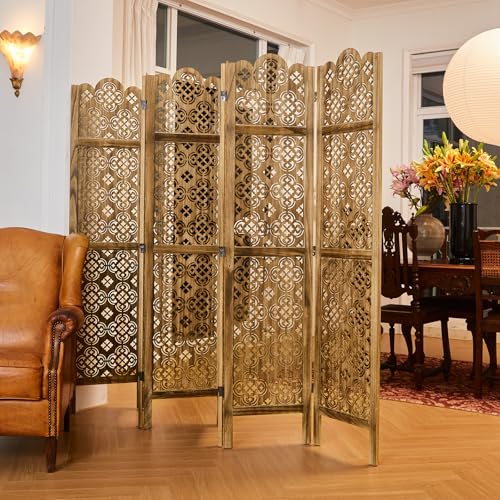 68.9Inch Folding Room Divider, 6 Panels Wood Carved Privacy Screens, Free Assembled Privacy Screen Decorative Partition for Home Office Restaurant (Dark Brown) Svimi
