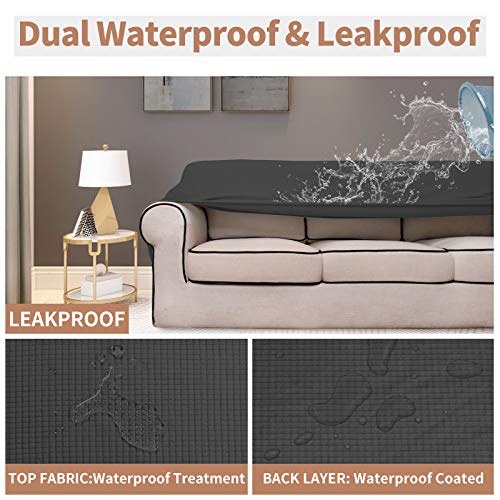 Easy-Going 100% Waterproof Couch Cover, Dual Waterproof Sofa Cover, Stretch Jacquard Sofa Slipcover, Furniture Protector for Kids, Pets, Dog and Cat (Sofa, Dark Gray) Easy-Going